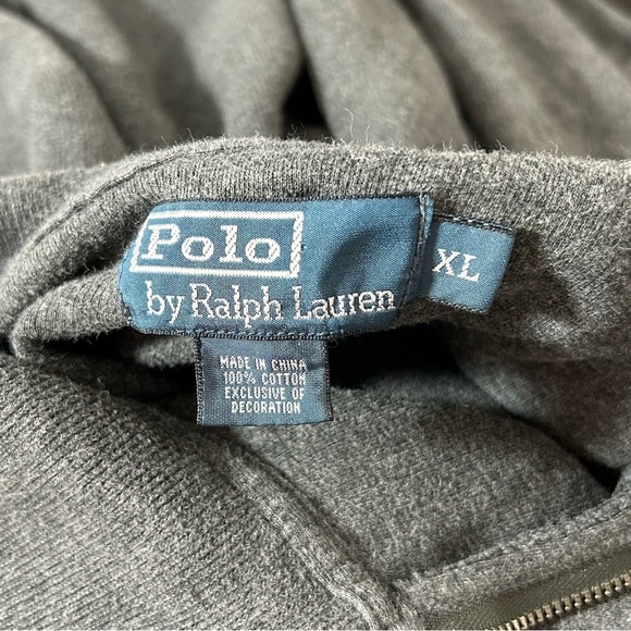 POLO Ralph Lauren Quarter Zip Sweater Men's Gray Green Pony Leather Pull Sz XL - Picture 3 of 7